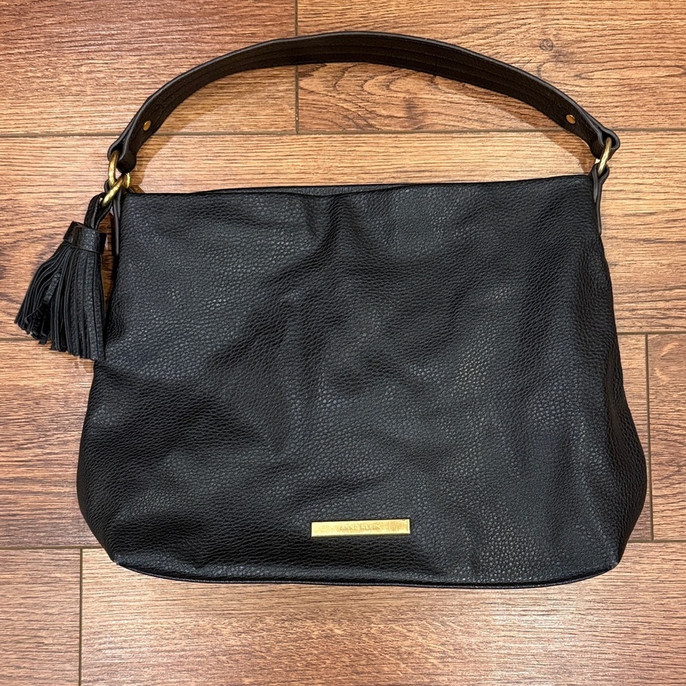 Anne Klein Black Pebbled Leather Shoulder Hobo with Tassel - Picture 2 of 12